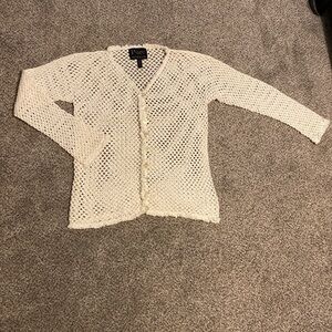 Pure Handknit Women's 100% cotton Hand Knot Open-Knit White Cardigan